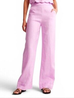 NWT ABERCROMBIE & FITCH LINEN COLLECTION Lavender Linen Wide Leg Pants - 25 S